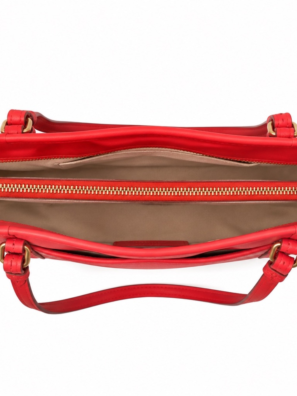 Coach Peyton Handbag F27349 Red Crossgrain Leather Zip Top Work Tote Bag Coral - Picture 3 of 11